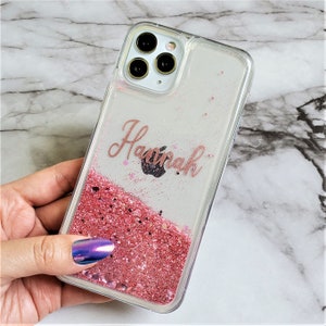 Personalized Name iPhone Rose Gold Waterfall Floating Hearts Customize iPhone 7 8 SE 7 Plus 8 Plus Xr Xs Max iPhone 11 11 Pro 11 Pro Gift