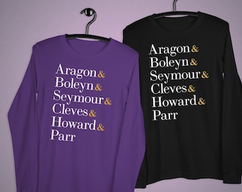 Six the Musical Long Sleeve Tee, Purple, Broadway Show, Queens, Ampersand, Aragon, Boleyn, Seymour, Cleves, Howard, Parr