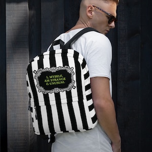 Strange & Unusual Rucksack, Beetlejuice inspiriert, Broadway Show, Musiktheatertasche, Schultasche, Streifen