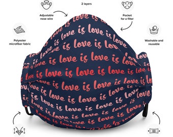 Love is Love Face Mask, Lin-Manuel Miranda quote, Pride, Equality, LGBTQ, Hamilton, Nose Wire, Filter Pocket, Adjustable Earloops