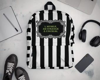 beetle juice strange and unusual mini backpack Strange & Unusual Backpack, Broadway Show, Musical Theater Bag, School Bag,  Stripes