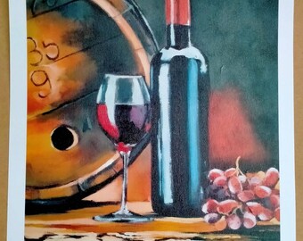 Rotwein, Druck von Ilona Korshunova, Acrylgemälde. Kunstdruck. Größe 36- 30 cm. Papier 250 g/qm. Drucke Wein. Malen Wein. Kunst wein.