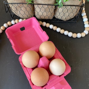 Set of 12 - Pink Egg Cartons - Square Blank Carton - Holds 4 Chicken Eggs - 100% Recyclable-Colored