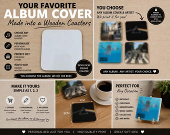 Your Favourite Album Cover Made Into a Wooden Coaster - Any Album and Artist