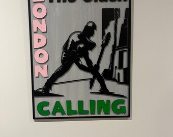 The Clash London Calling Wooden Wall Art | Handmade 3D Punk Rock Album Inspired Sign | Hand Painted Music Room Decor