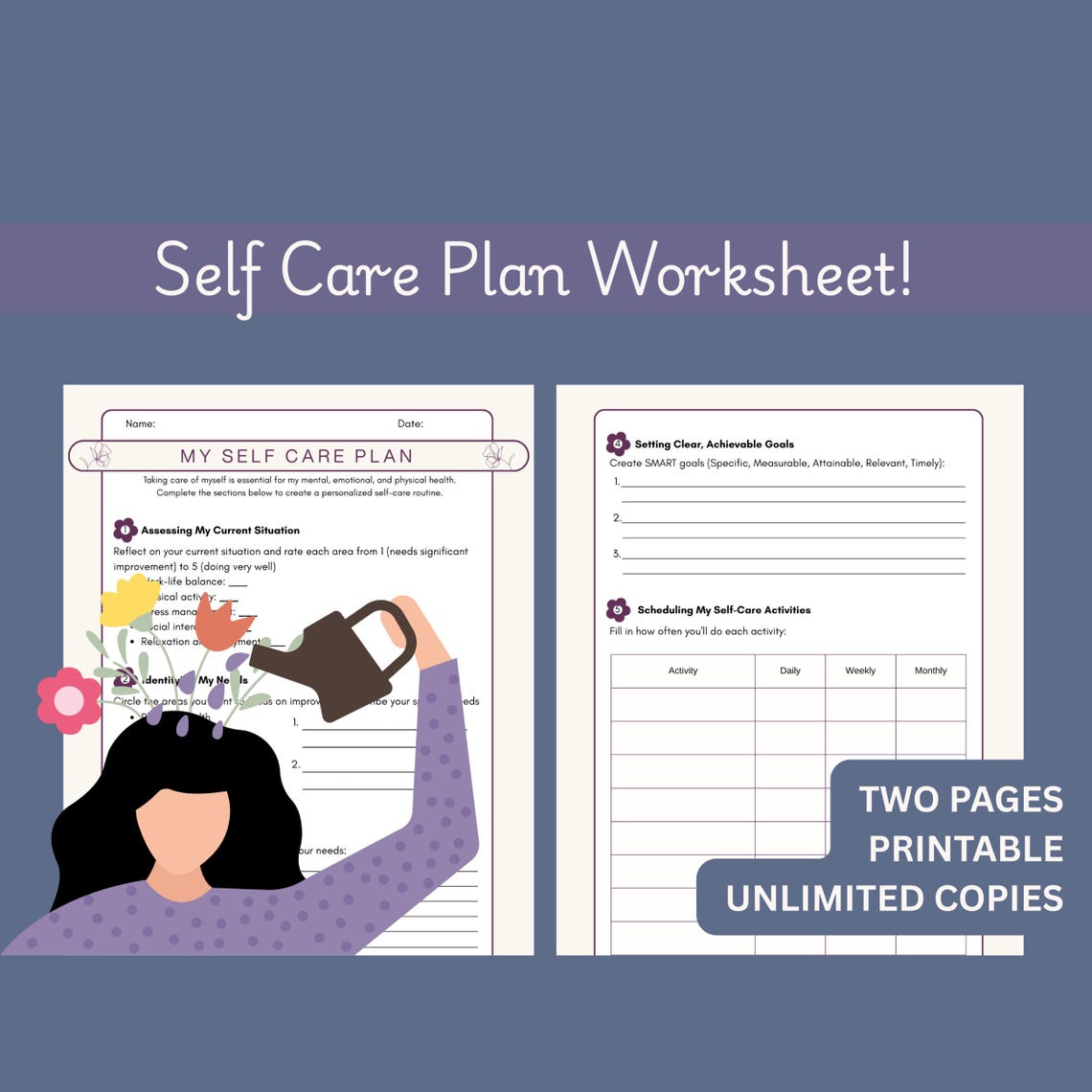 My Self Care Plan | Printable PDF Worksheet | Mental Health & Wellness ...