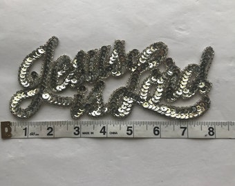 Sequin Applique  Silver Jesus Is Lord