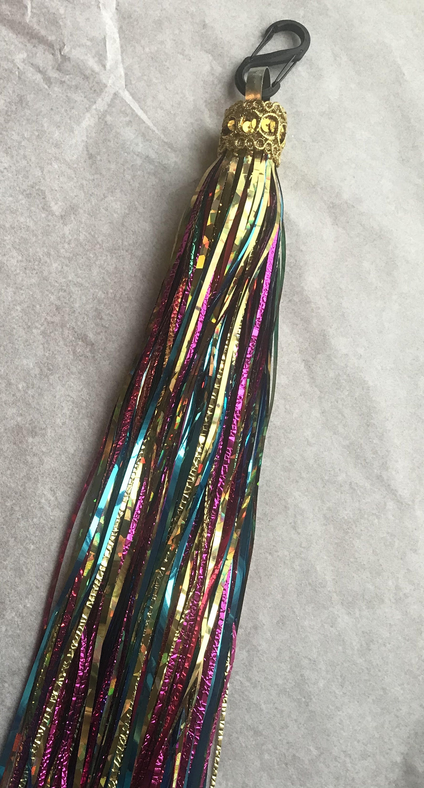 Tambourine Tassel Shouts of Joyous Praise Holograph Gold, Aqua and