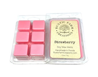 Soy Wax Melts | Strawberry Scented | Rustic Farm Creations | wax melt clamshell | Scented wax melts