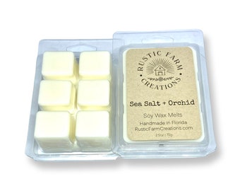 Soy Wax Melts | Sea Salt & Orchid Scented | Rustic Farm Creations | wax melt clamshell | Scented wax melts