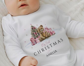 My First Christmas Sleepsuit, Baby Christmas Pyjamas, First Christmas Babygrow,Christmas Pjs, Baby Girl Outfit,1st Christmas Gift, Vest, Bib