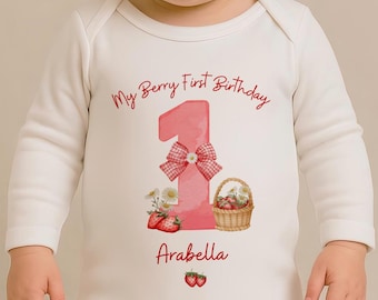 Personalised Berry 1st Birthday Outfit, Girls First Birthday T-shirt Babygrow, 1st Birthday Top Strawberry Birthday, Berry First Birthday