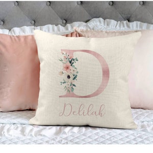 Pink Floral Name Cushion,Nursery Decor,New Baby Gift,Newborn,Baby Girl,Granddaughter,New Parents,Kids,Toddler,First Birthday Gift,Girls