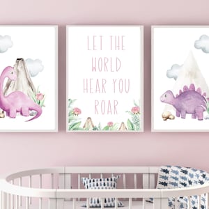 Conjunto de 3, huellas de dinosaurios, huellas de vivero de dinosaurios, decoración de vivero, decoración de dormitorio de la niña, decoración de dinosaurio, arte de la pared de la habitación de la niña, arte de la pared del dinosaurio