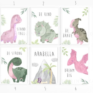 Dinosaur Prints, Dinosaur Nursery Prints, Nursery Decor, Girls Bedroom Decor, Dinosaur Decor, Girls Room Wall Art, Dinosaur Wall Art