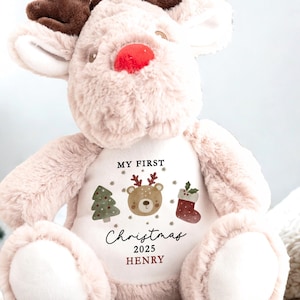 Baby's First Christmas Gift, First Christmas Present, Keepsake Christmas Soft Toy, Personalised Baby's 1st Christmas Reindeer Toy, Newborn image 1