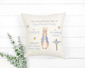 Peter Rabbit Cushion, Personalised Christening Cushion,Girls Christening Gifts,Baptism Gift,Boys Christening Gifts, Personalised Christening