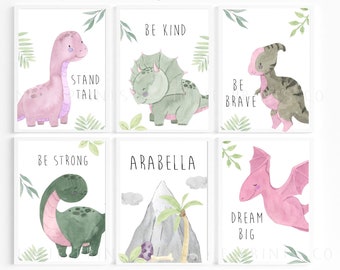 Dinosaur Prints, Dinosaur Nursery Prints, Nursery Decor, Girls Bedroom Decor, Dinosaur Decor, Girls Room Wall Art, Dinosaur Wall Art