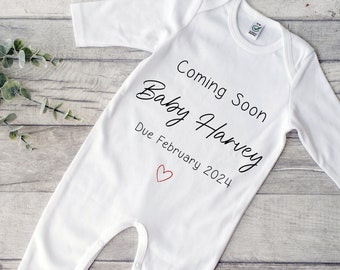 Personalised Baby Grow,New Baby,Baby Vest,Sleepsuit,Baby Keepsake,Baby Announcement,New Mum,Pregnancy Reveal,Coming soon,due date,Newborn