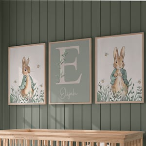Peter Rabbit Prints, Boys Nursery Prints, New Baby, Nursery Decor, Peter Rabbit Decor, Peter Rabbit Nursery, Nursery Wall Art, Verde, Personalizado