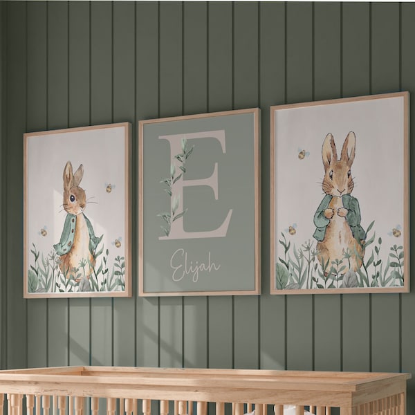 Peter Rabbit Prints,Boys Nursery Prints,New Baby,Nursery Decor,Peter Rabbit Decor,Peter Rabbit Nursery,Nursery Wall Art,Green,Personalised
