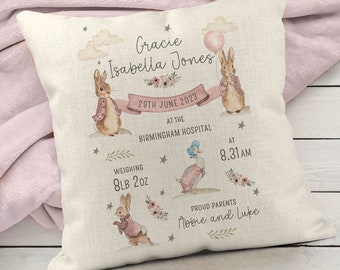 New Baby Gift,Girls Nursery Decor,Baby Girl,Peter Rabbit Nursery,Newborn,Granddaughter,Niece,New Birth,Personalised baby,Keepsake Gift,Pink