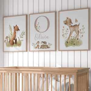 Stampe della scuola materna del bosco, Ragazze Nursery Decor, Woodland Decor,Stampe animali del bosco,Girls Wall Decor,Bambini,Arte della parete della scuola materna,Tema della foresta,