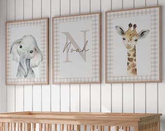Safari Animal Nursery Prints, Jungle Nursery, Safari Theme Decor, Neutral Nursery, Nursery Wall Art, Boys Bedroom, Personalised, Playroom