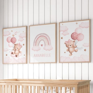 Set mit 3 Drucken fürs Kinderzimmer,Teddybär,Dekoration fürs Kinderzimmer, rosa,Kinderzimmer,Dekoration,Kinderzimmer,Dekoration fürs Kinderzimmer