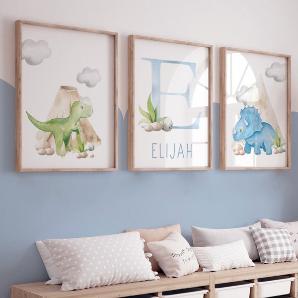 Lot de 3 impressions de dinosaures personnalisées, décoration murale dinosaure, impressions dinosaures, décoration de chambre de garçons, chambre de dinosaure, art mural dinosaure, garçons