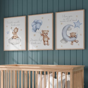 set of 3 nursery prints,teddy bear nursery,gender neutral nursery decor,baby boys,boy nursery prints, boys nursery decor,nursery wall art
