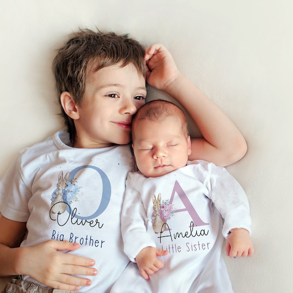 T-shirts assortis pour frères et sœurs, petite soeur, grand frère, petite soeur, cadeau de nouveau-né, nouveau-né, personnalisé, gilet pour bébé, bébé qui grandit, tenue pour frère et sœur, enfants,