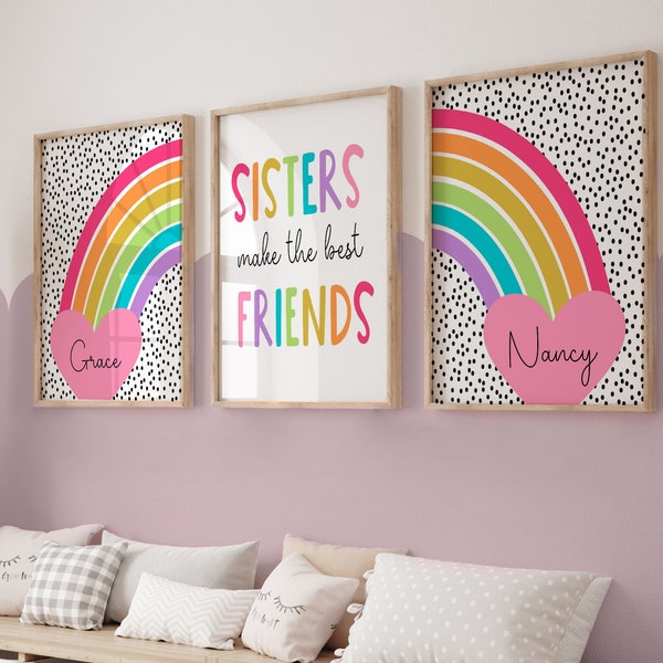 Sisters make the best friends,Girls Bedroom Prints,Girl Prints,sisters,pink decor,rainbow,wall art, girls room decor,siblings,kids,toddler
