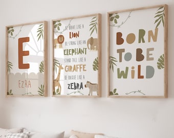 Safari Nursery Prints, Born to be wild, Décor de chambre d’enfant, Chambre d’enfant, Thème de la jungle, Garçons, Filles, Chambre d’enfant en bas âge, Art mural de chambre d’enfant, Décor de salle de jeux