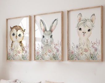 Floral Safari Animal Prints,Nursery Decor,Nursery Prints,Girls,Baby,Bedroom,Jungle,Woodland Animals,Pink,Wall Decor,Safari Decor,Flowers