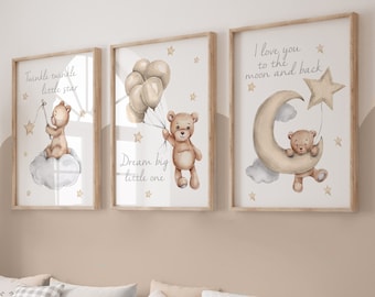 set of 3 nursery prints,teddy bear nursery,gender neutral nursery decor,baby boys,baby girls,unisex nursery,nursery decor,nursery wall art