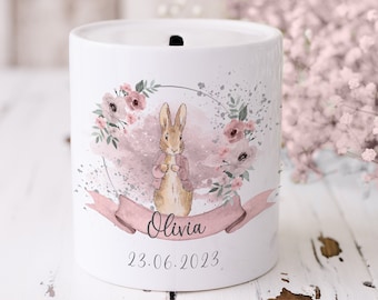 Personalised Money Box,Peter Rabbit,New Baby Gift,Baby Girl, Christening Gifts,Keepsake,Nursery Decor,Granddaughter,Grandson,1st Birthday