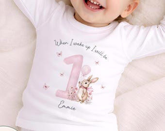 1st Birthday Pyjamas, When I Wake Up Birthday, Girls First Birthday  Birthday Pj's, Birthday Sleepsuit One, Pink, First Birthday Outfit