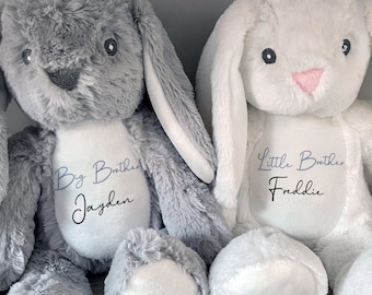 Personalisierter Hase, neues Baby Geschenk, Baby Andenken, Baby Jungen Geschenke, großer Bruder Geschenk, kleiner Bruder Geschenke, neuer Bruder Geschenk, Bruder Hase