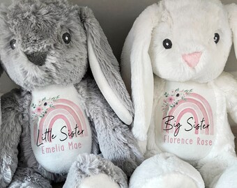 Personalisierte Hase, Baby Geschenk, neues Baby Geschenk, Baby Andenken, Baby Mädchen Geschenke, große Schwester Geschenk, kleine Schwester Geschenke, neue Schwester Geschenk, Schwester Bunny