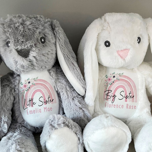 Personalisierte Hase, Baby Geschenk, neues Baby Geschenk, Baby Andenken, Baby Mädchen Geschenke, große Schwester Geschenk, kleine Schwester Geschenke, neue Schwester Geschenk, Schwester Bunny