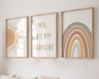 Neutral Nursery Prints,Nursery Decor,Boho Nursery,Boys Nursery Decor,Girl Wall Art, Rainbow Prints,Girl Nursery,You are my sunshine