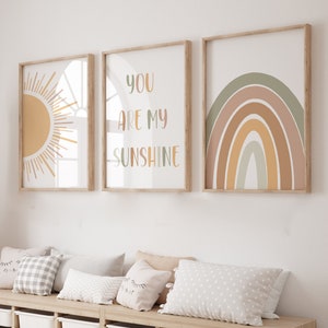 Neutrale Kinderzimmer-Drucke, Kinderzimmer-Dekoration, Boho-Kinderzimmer, Jungen-Kinderzimmer-Dekor, Mädchen-Wandkunst, Regenbogen-Drucke, Mädchen-Kinderzimmer, You are my sunshine