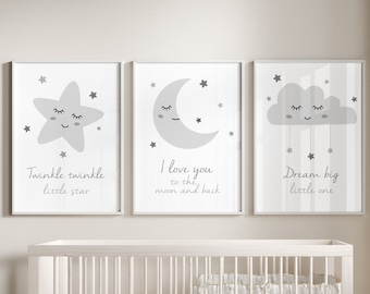 Nursery Prints,Nursery Wall Art,Gender Neutral Nursery,Girls Nursery,Boy Nursery Prints,Girls Nursery Decor,Grey,Pink,Blue,Baby Room,Moon