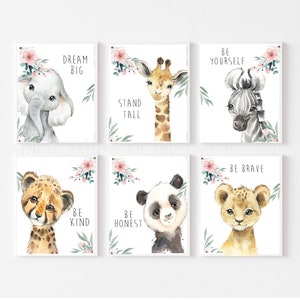 Safari Floral Animals, Nursery Prints, Nursery Decor, Girls Nursery Decor, Safari Nursery, Safari Nursery Decor, Safari Nursery Girl,