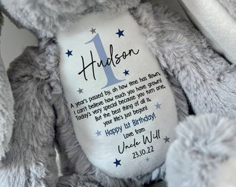 Personalised 1st Birthday Gift, First Birthday Gift, Boys,Girls, Keepsake,  Baby Gift,Bunny, Baby Keepsake, New Baby Gift, Teddy Bear, 1BDAY