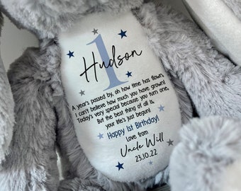 Personalised 1st Birthday Gift,First Birthday Gift,Boys,Girls,Keepsake,Granddaughter,Grandson,Baby Gift,Goddaughter,Godson,Bunny,Teddy