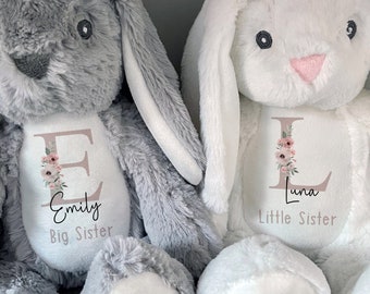 Personalisierte Hase, Baby Geschenk, neues Baby Geschenk, Baby Andenken, Baby Mädchen Geschenke, große Schwester Geschenk, kleine Schwester Geschenke, neue Schwester Geschenk, Schwester Bunny