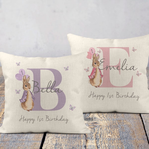 First Birthday Gift,Peter Rabbit,Girls,Baby Gifts,Granddaughter Birthday,Keepsake,Nursery,Cushion,1st Birthday Present,Personalised,Godchild