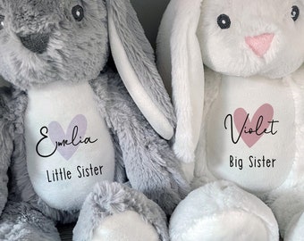 Personalised Bunny,Baby Gift,New Baby Gift, Baby Keepsake,Baby Girl Gifts,Big Sister Gift, Little Sister Gifts, New Sister Gift,Sister Bunny